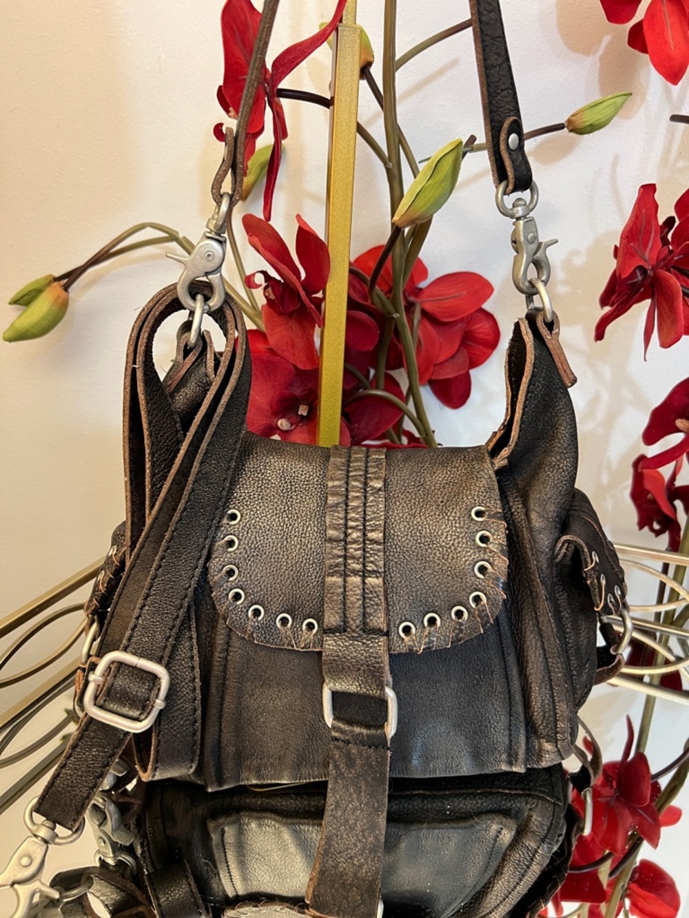 Free People We The Free Baby Leigh Distressed Leather Crossbody Hobo Bag